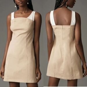 Maeve Anthropologie Sleeveless Twofer Dress Mini Beige/White New